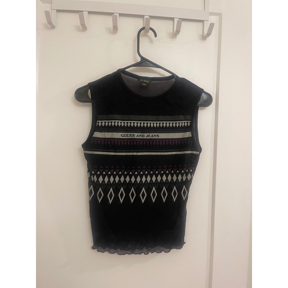 Vintage Euro Y2K Guess Mesh Tank Top Graphic‎ Punk Grunge Streetwear